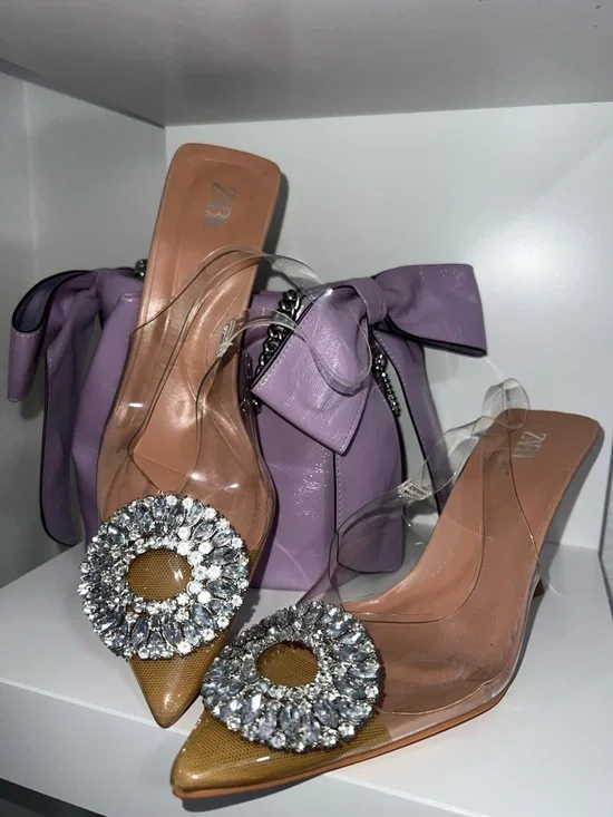 ZARA Clear Mule with Crystal Medallions - Picture 5 of 6